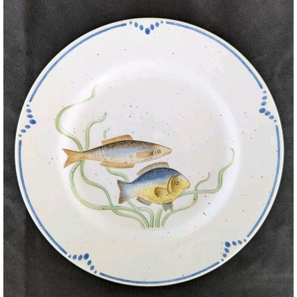 Fitz & Floyd La Mer 6 7/8" Bread & Butter Dish Plate, Blue Fish & Seaweed 1979